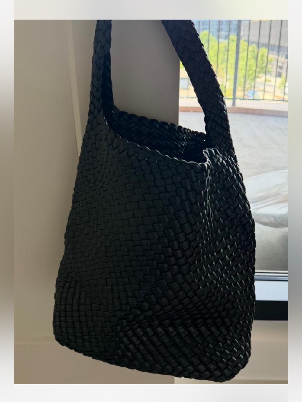Black Woven Shoulder Bag - Women